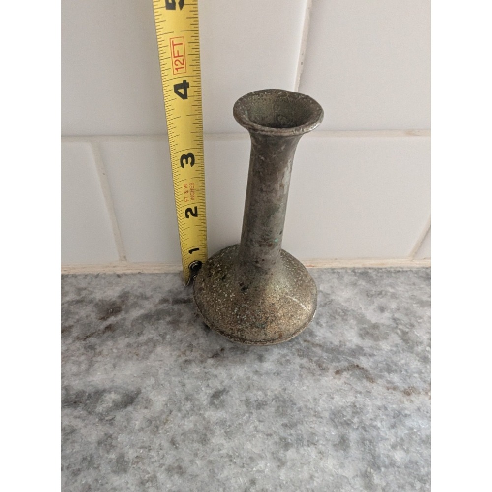 Vtg Primitive Metal Single Vase with Patina,‎ 4in - Picture 6 of 8